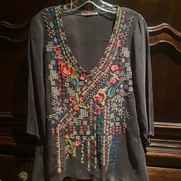 Johnny Was Tops - Johnny Was Silk Embroidered Top